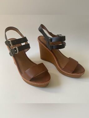Brown and Tan Wedge Sandals